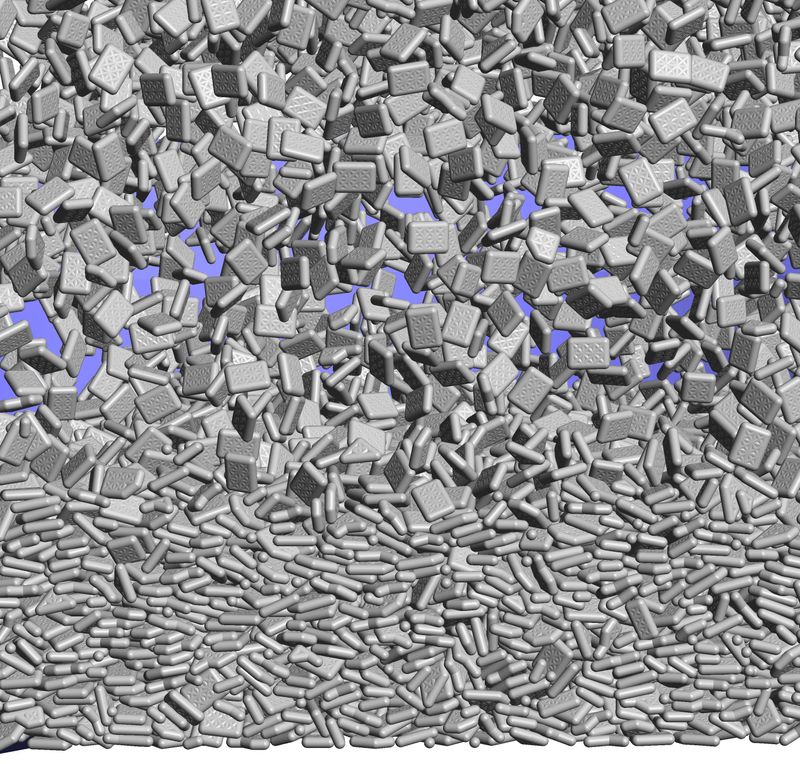 Plate-shaped particle assembly simulated in MUSEN